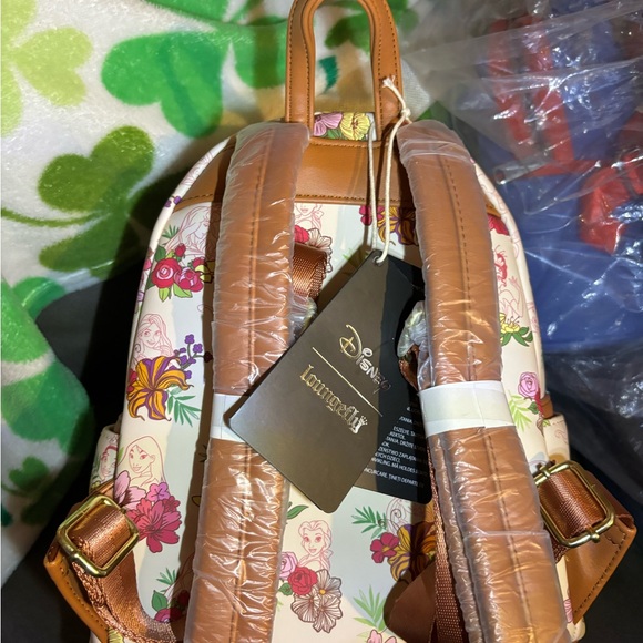 Loungefly Pink Cream Floral Disney Princess Mini Backpack - Picture 2 of 2